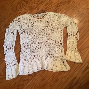 Liz Claiborne Cream Crochet Bell Sleeve Top